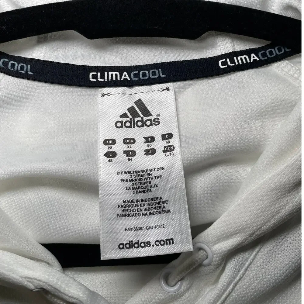 Adidas - White & Gray Striped - Hooded Workout Top